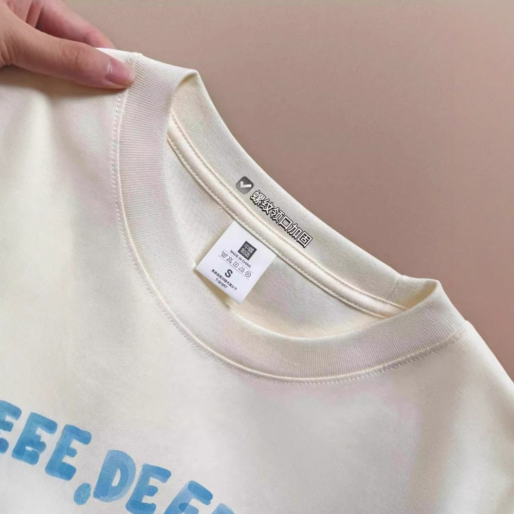 Cute Goldfish Printed Short Sleeve White Cotton T-shirt