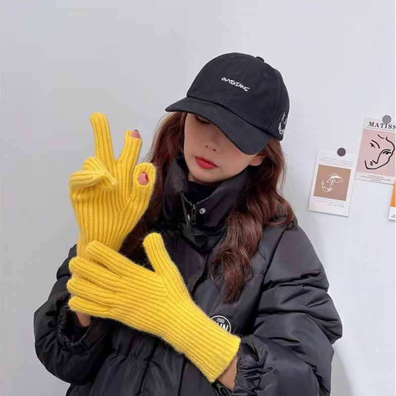 Women's Split-finger Wool Knitted Gloves