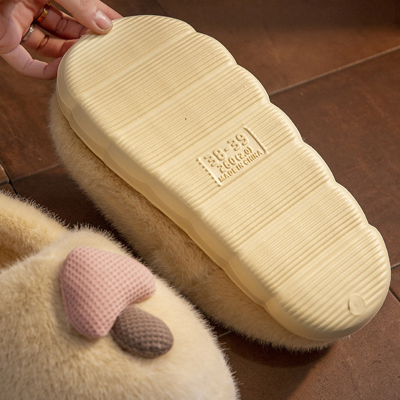 New Ankle Wrap Cotton Slippers Women's Winter Fleece-lined