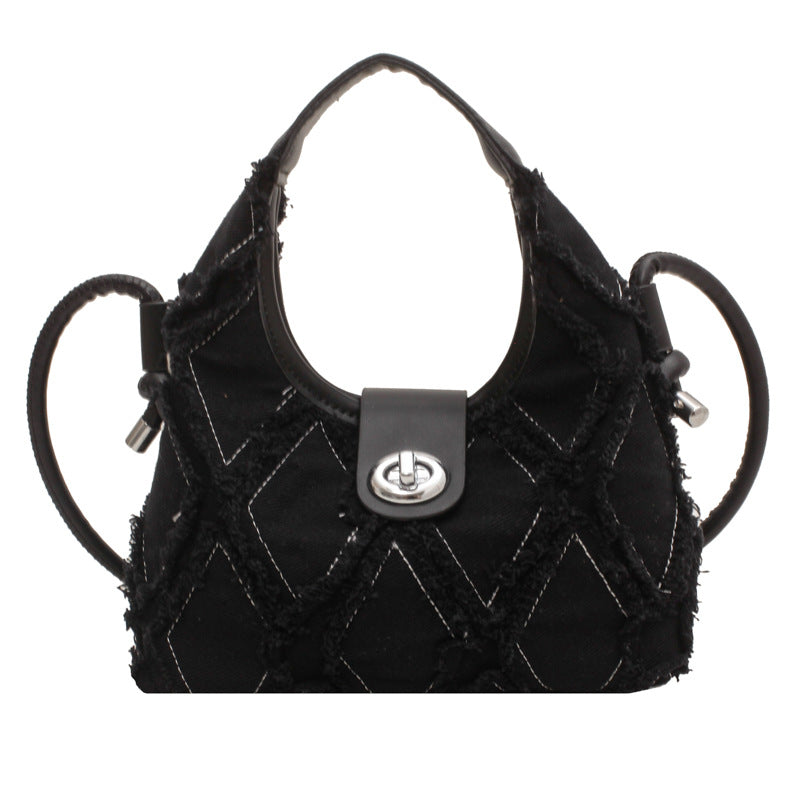 Women's Denim One Shoulder Cross Body Crescent Bag New Trend Tassel