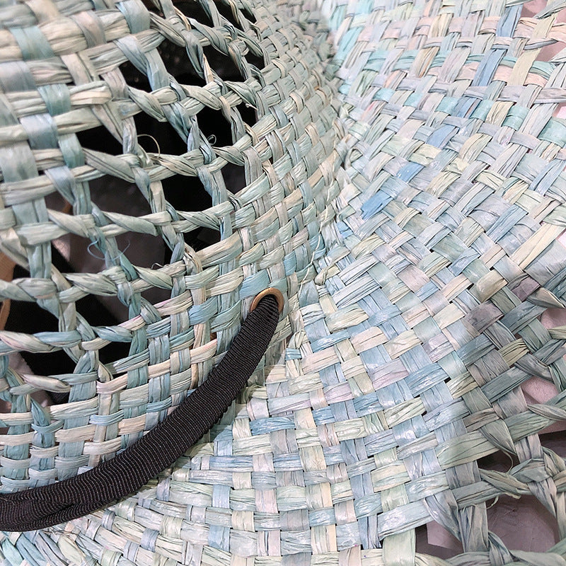 Tassel Big Brim Raffia Hat Colorful Sunshade