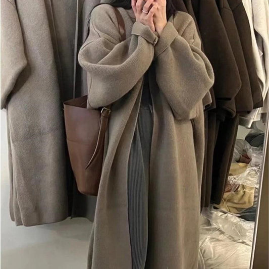 Dame lang retro-stil fransk-stil sweaterfrakke til efterår/vinter