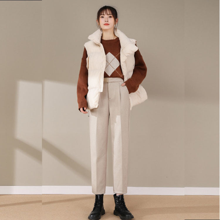 Woolen Trousers Straight Loose High Waist Slim