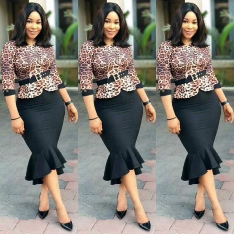 Ruffled Dress Round Neck Leopard Print
