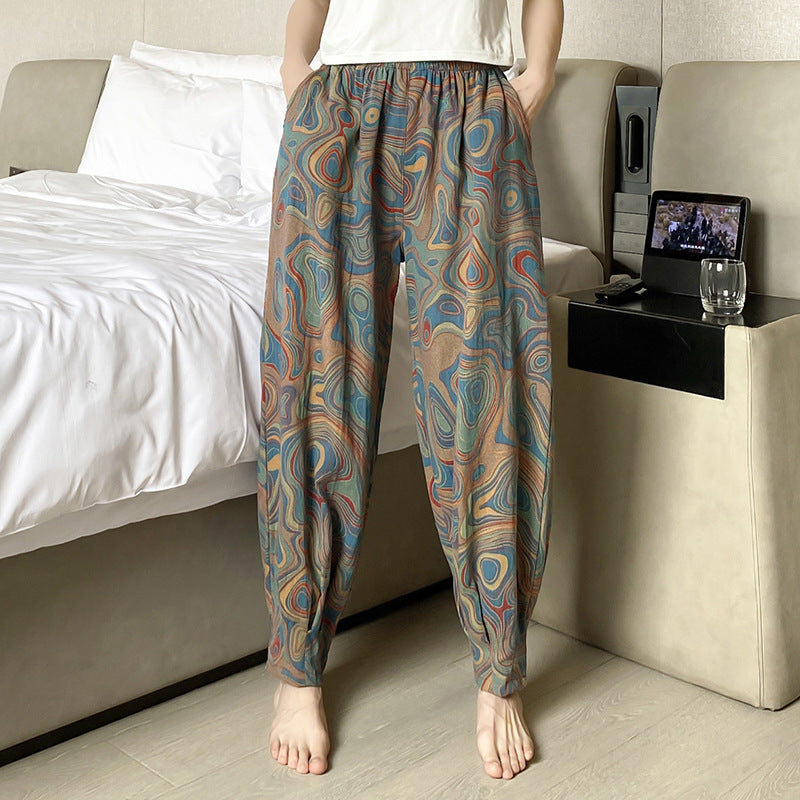 Spring And Autumn Purified Cotton Pajama Pants Large Size Home Thin Printing