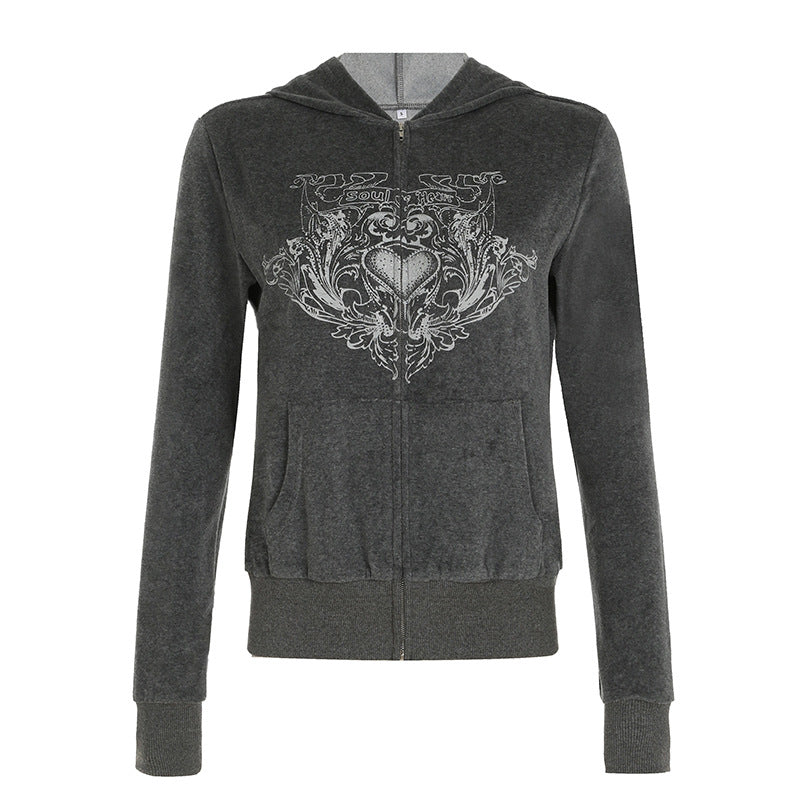 American Retro Printed Loose Sweatshirt Cardigan