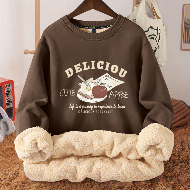Women's Autumn And Winter Fleece-lined Thickened Hooded Berber Fleece Coat Contrast Color Raglan