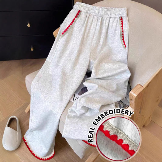 Versatile High-waisted Casual Wide-leg Sweatpants With Contrasting Trim