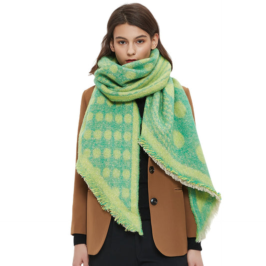 Autumn And Winter Shawl Women's Neck Warmer European And American Circle Yarn Thickened Jacquard Dot Bevel Scarf