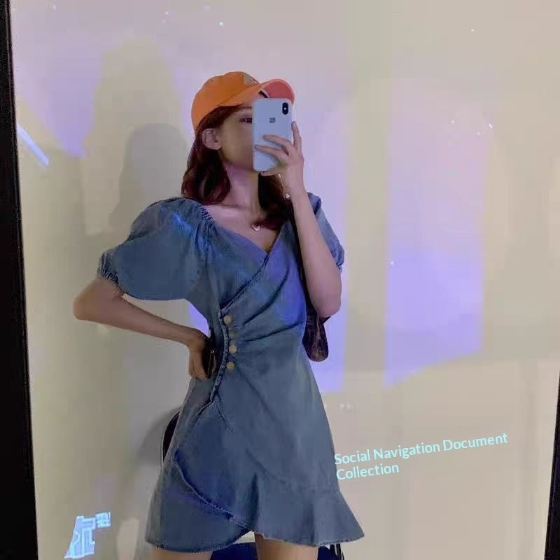 Youthful  Chic  And Designer-style French Denim Dress For Women