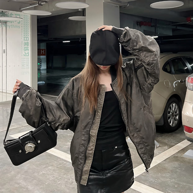 Spray Painting Waste Soil Wind Distressed Dirty Baseball Uniform Jacket For Men