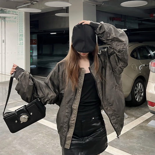 Spray Painting Waste Soil Wind Distressed Dirty Baseball Uniform Jacket For Men
