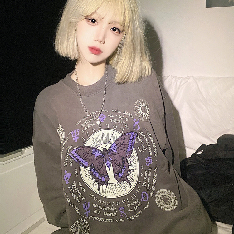 Women's Retro Butterfly Pattern Loose Sweater