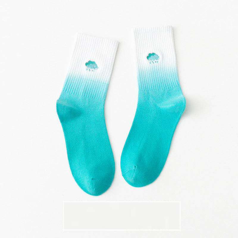 Tie-dye Farverige Broderi Mid Tube Damesokker