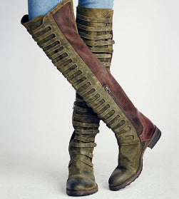 Fashion Colorblock Matte Autumn And Winter Below The Knee Women's Boots