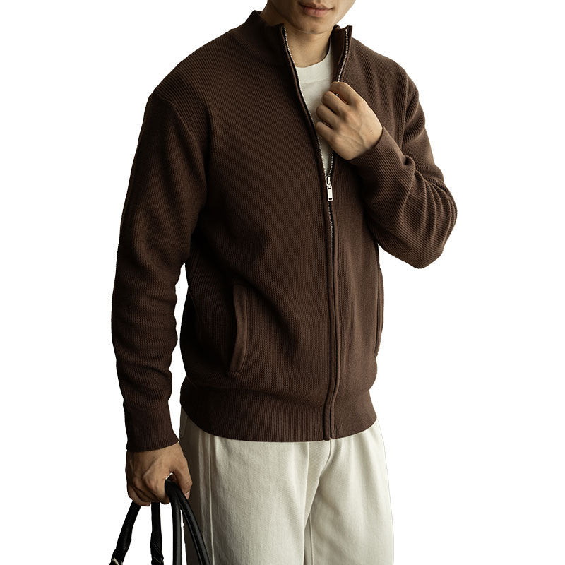 Herre åndbar lynlås afslappet sweater med standkrave