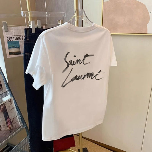 White Pure Cotton Short-sleeved T-shirt Women's American Retro