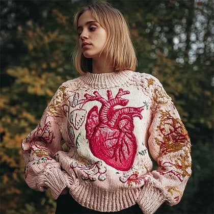 Womens Halloween Top Crew-neck Sweater With Faux Fur Details