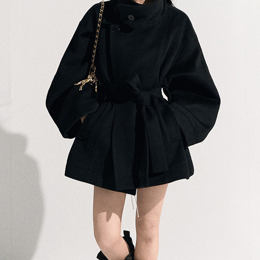 Womens Wool Coat With A Stand Collar And A Defined Waist