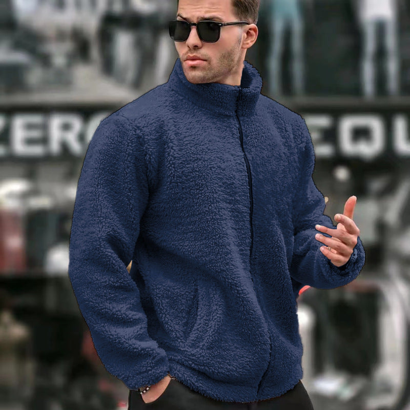 Men's Solid-Colored Casual Long-Sleeve Zip-Up Jacket With Stand Collar