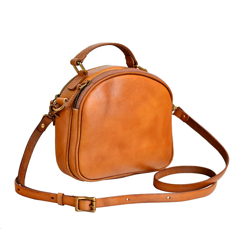 Japansk-inspireret Retro Originalt Design Håndlavet Crossbody-taske i Ægte Læder med Dobbelt Lynlås og Skelet-skin