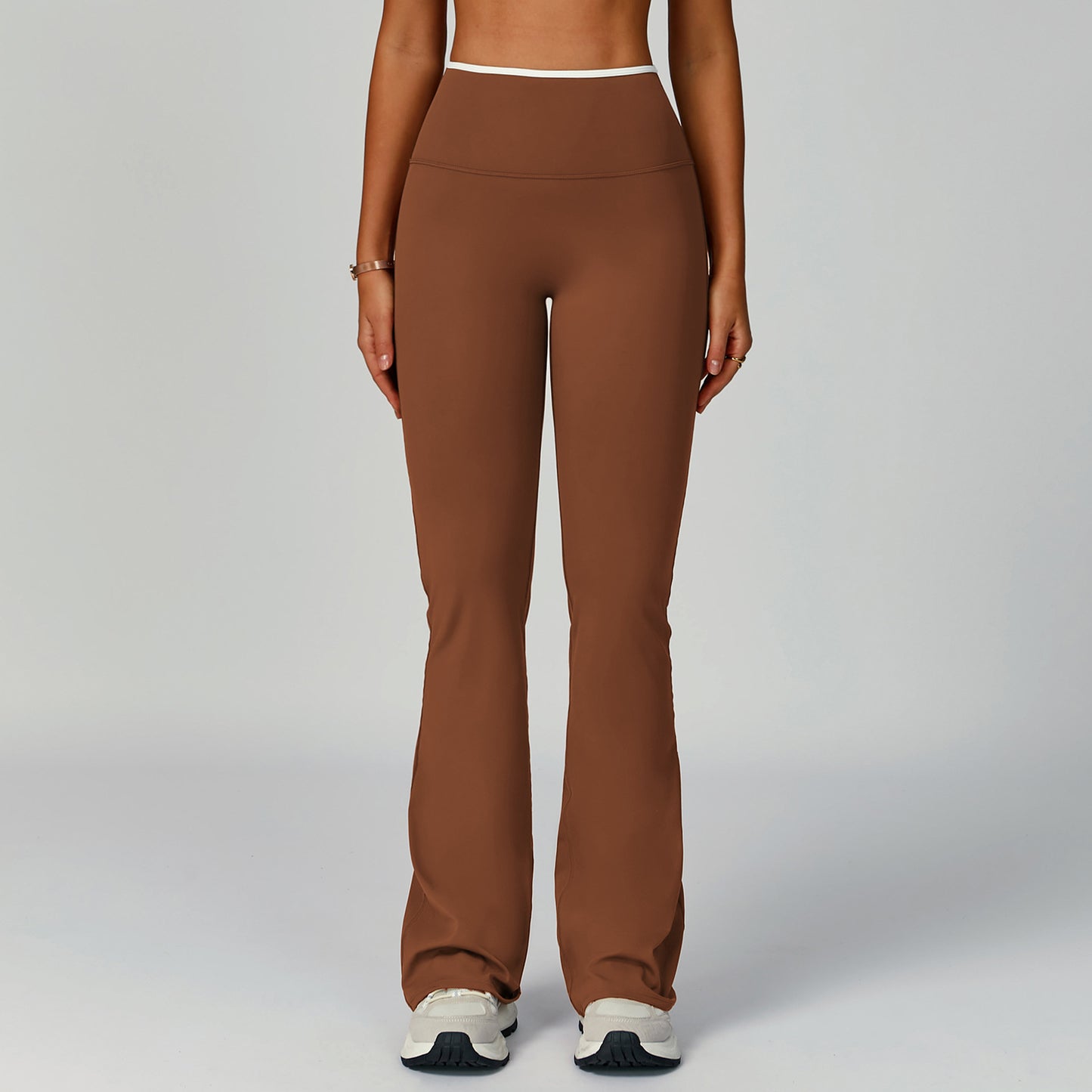 Contrast-color High-waist Flared Athletic Pants For Women