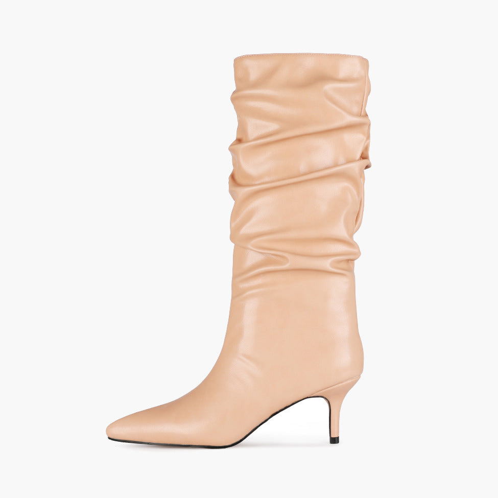 Autumn New Stiletto High Heel Fashion Pleated Boots High Boots