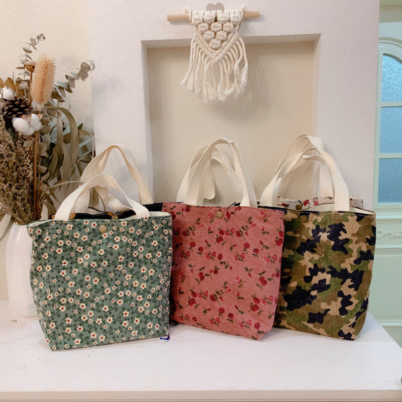 Autumn And Winter Literature And Art Flower Bag Simple Corduroy Fabric