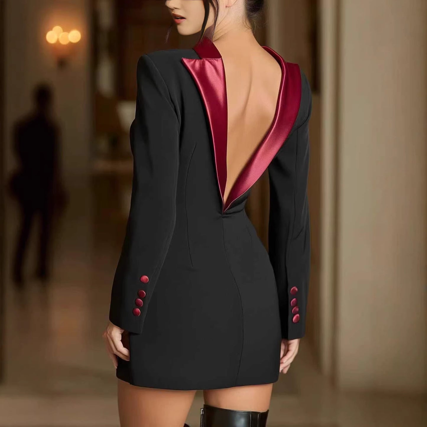 Textured Long-sleeved Elegant French-style Dress For Women