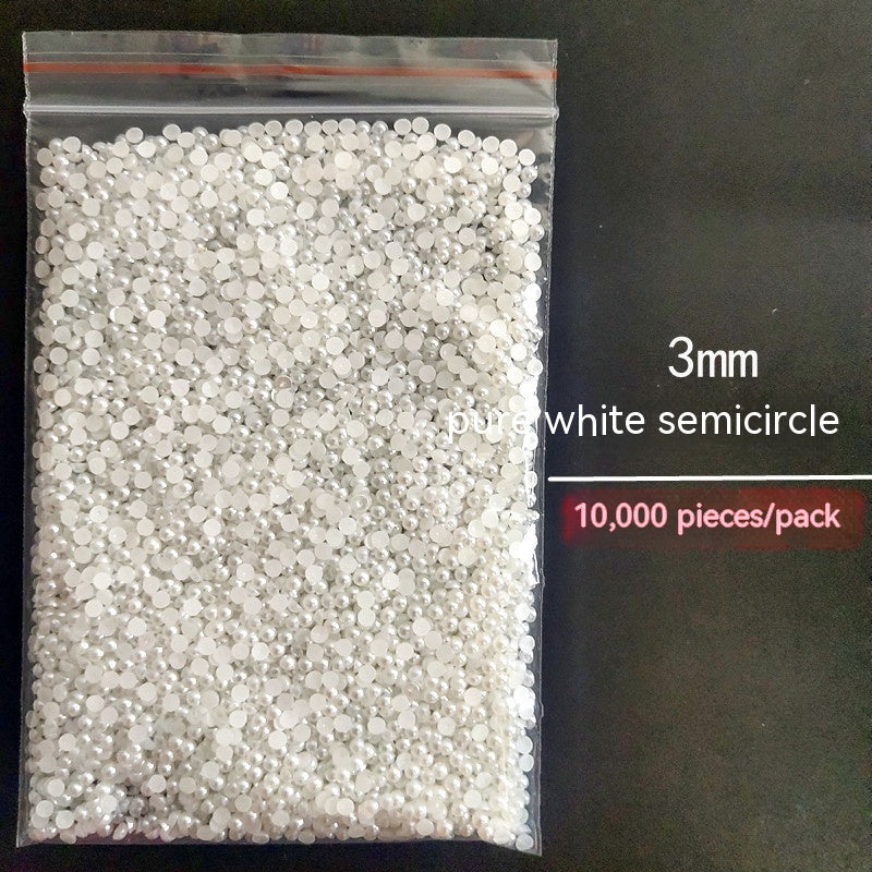 Manicure Flat Semicircle Pure White Rice White Pearl