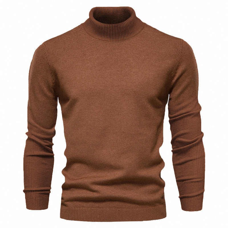 Casual Men's Solid Color Pullover Sweater High Neck