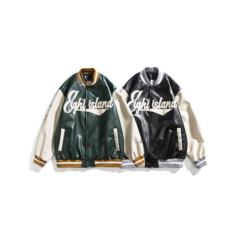 Japanese Trend Color Block Letter Cardigan Baseball Uniform