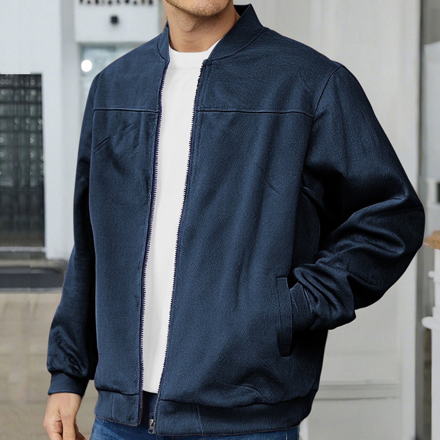 Men's Suede Fabric Jacket Casual Zipper Cardigan Outerwear