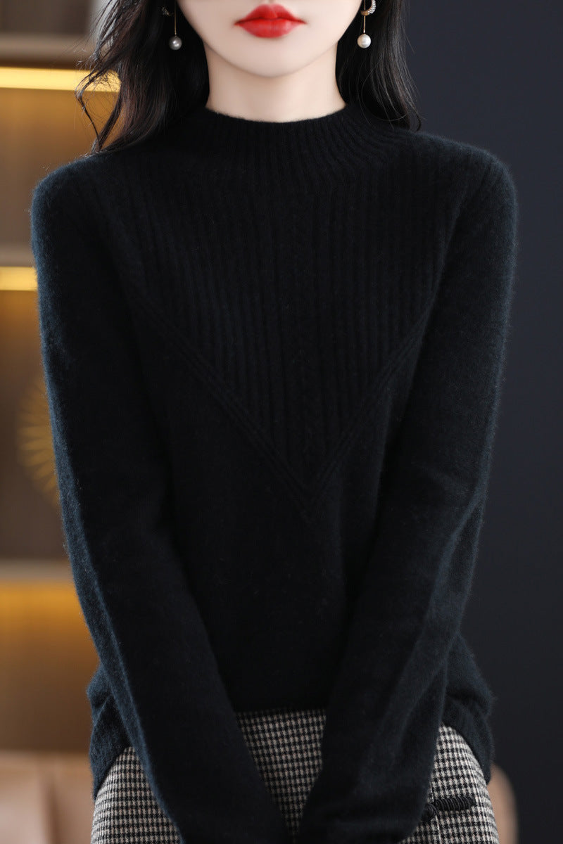 Front Line Færdiglavet Tøj Uld Halv Turtleneck Udhulet Sweater Underdel Top