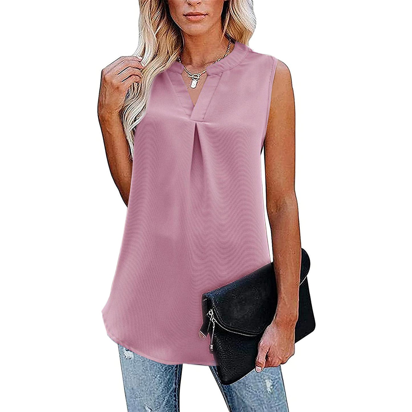 Women's Loose V-neck Sleeveless Lace Top Shirt
