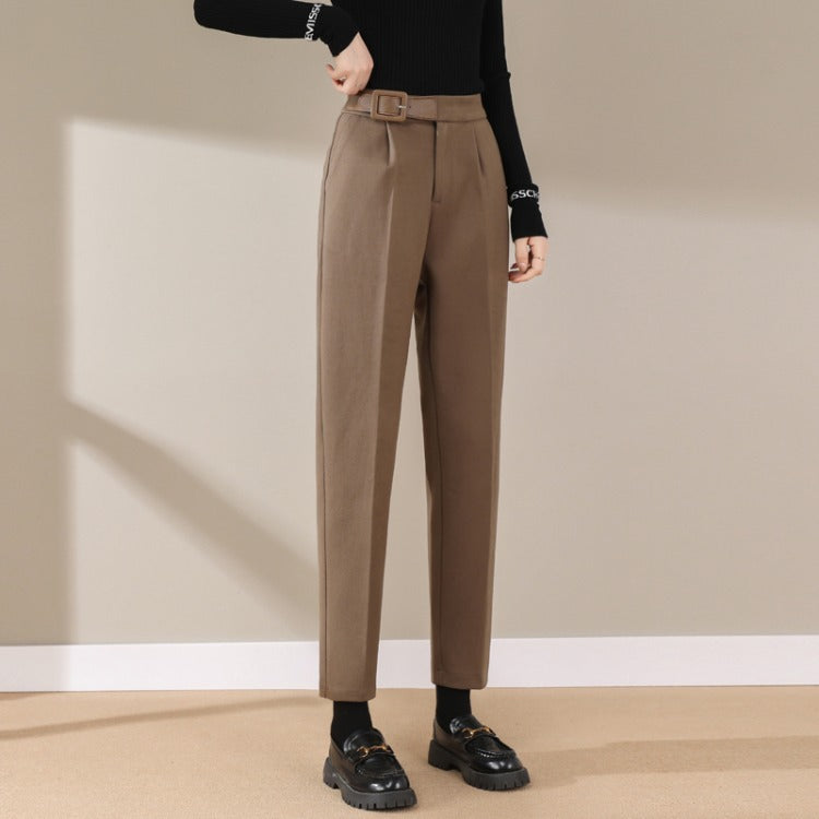 Woolen Trousers Straight Loose High Waist Slim
