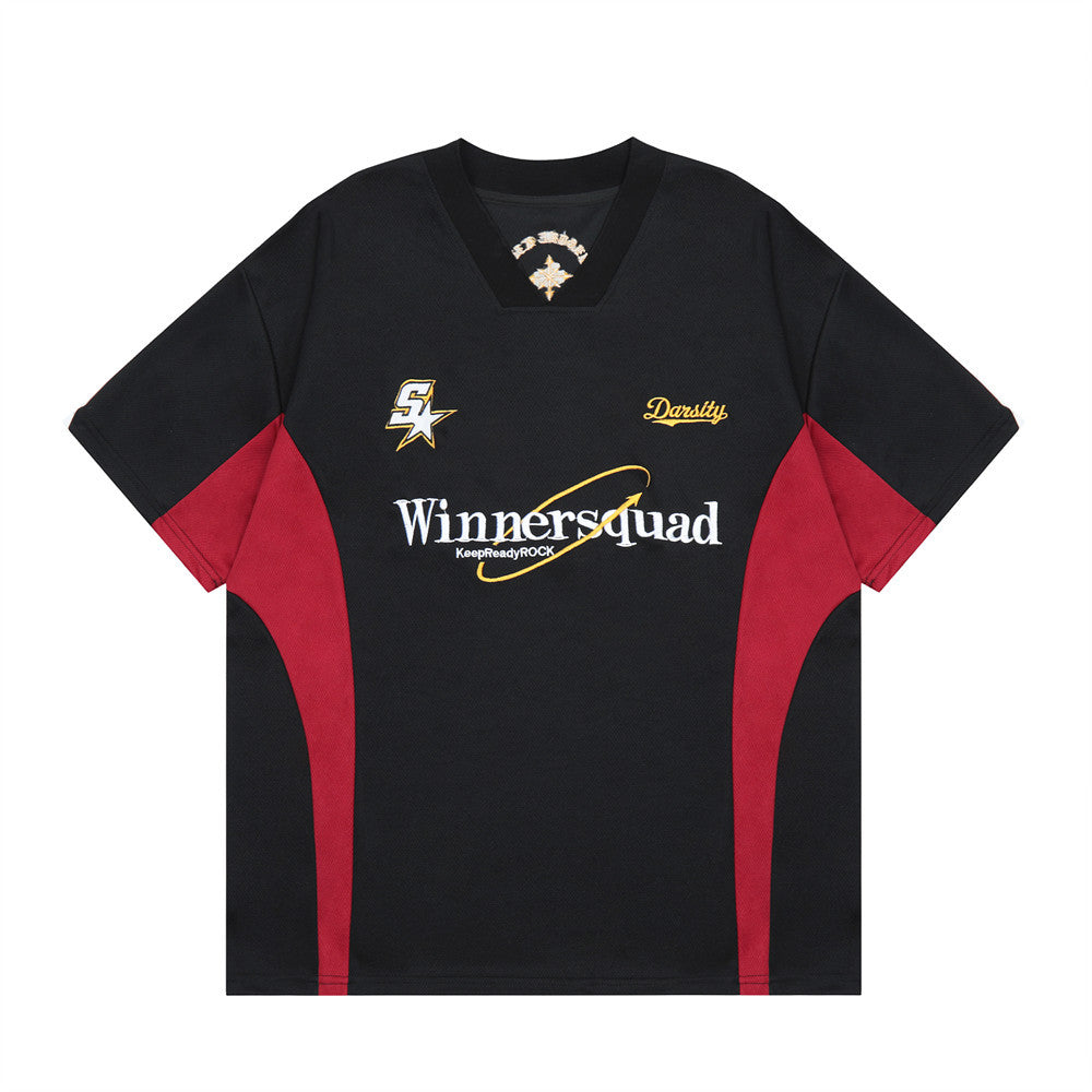 Color Contrast Patchwork V-neck Sports Short Sleeve