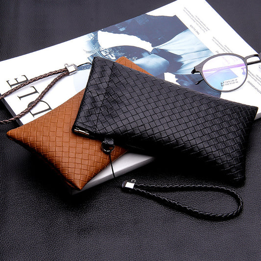 Woven Leather Striped Pattern Men's Simplicity Portable Storage Glasses Case