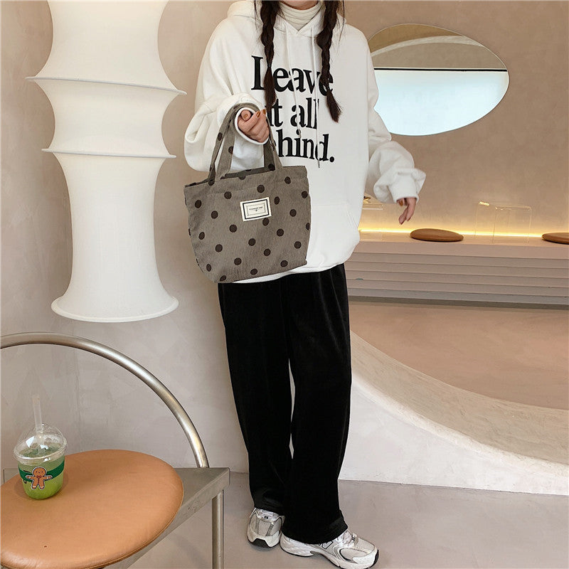 Women's New Corduroy Retro Polka Dot Handbag