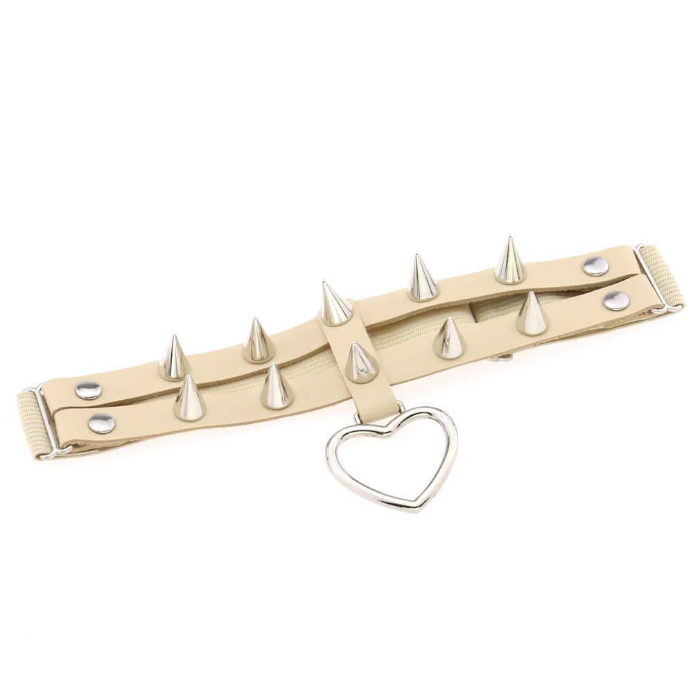 Double Row Spike Rivet Peach Heart Pendant Leg Ring