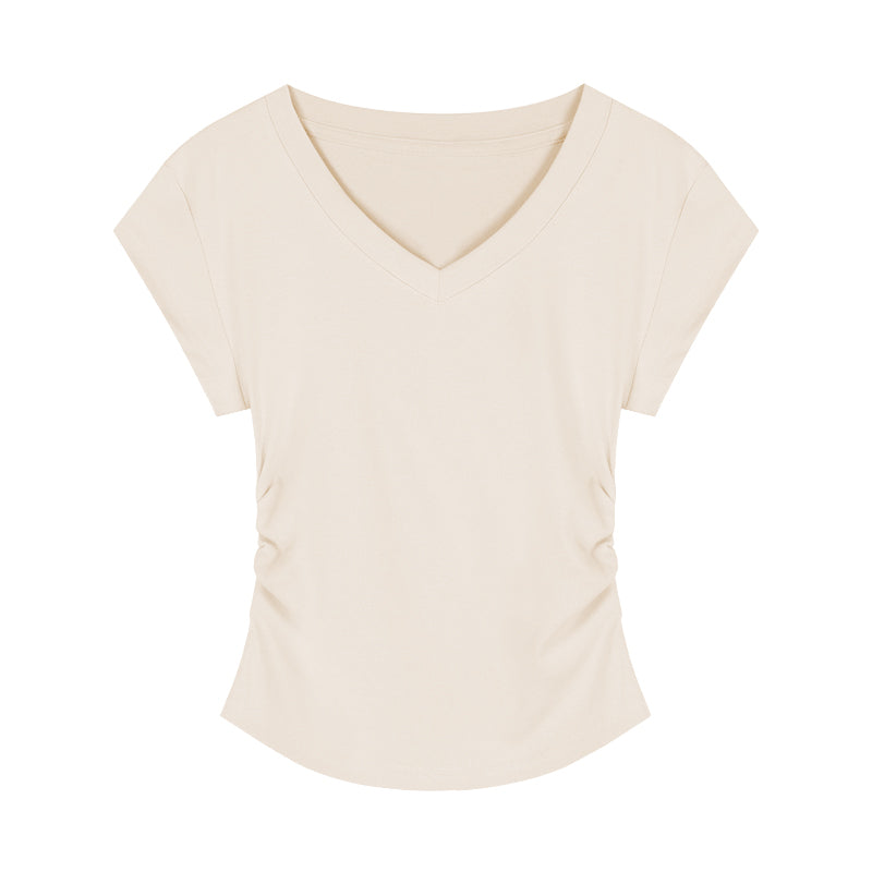 V-neck Short-sleeved Shoulder T-shirt Design Tight Waist Bottoming Shirt