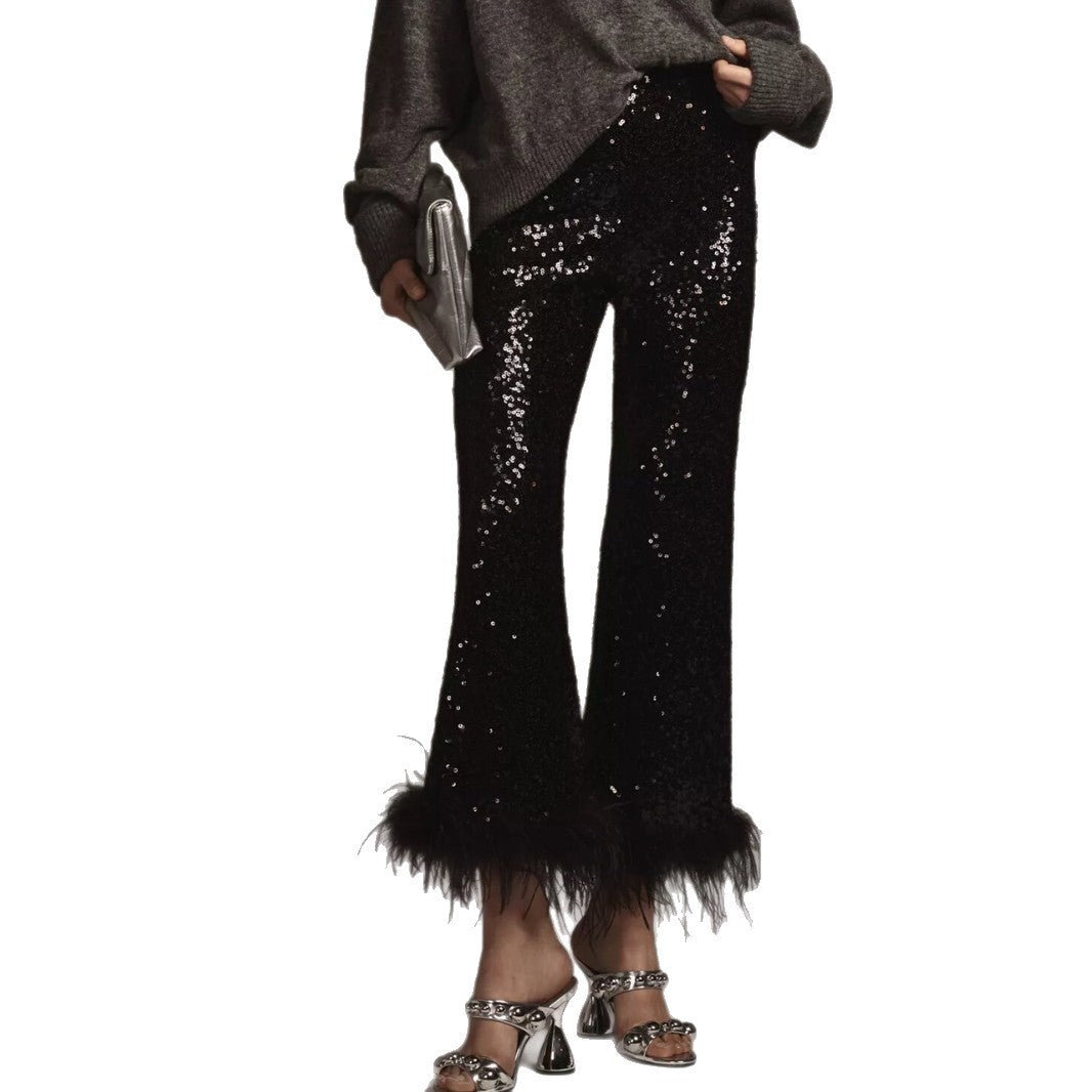 Sequin Fringed Low Rise Slim Fit Pants