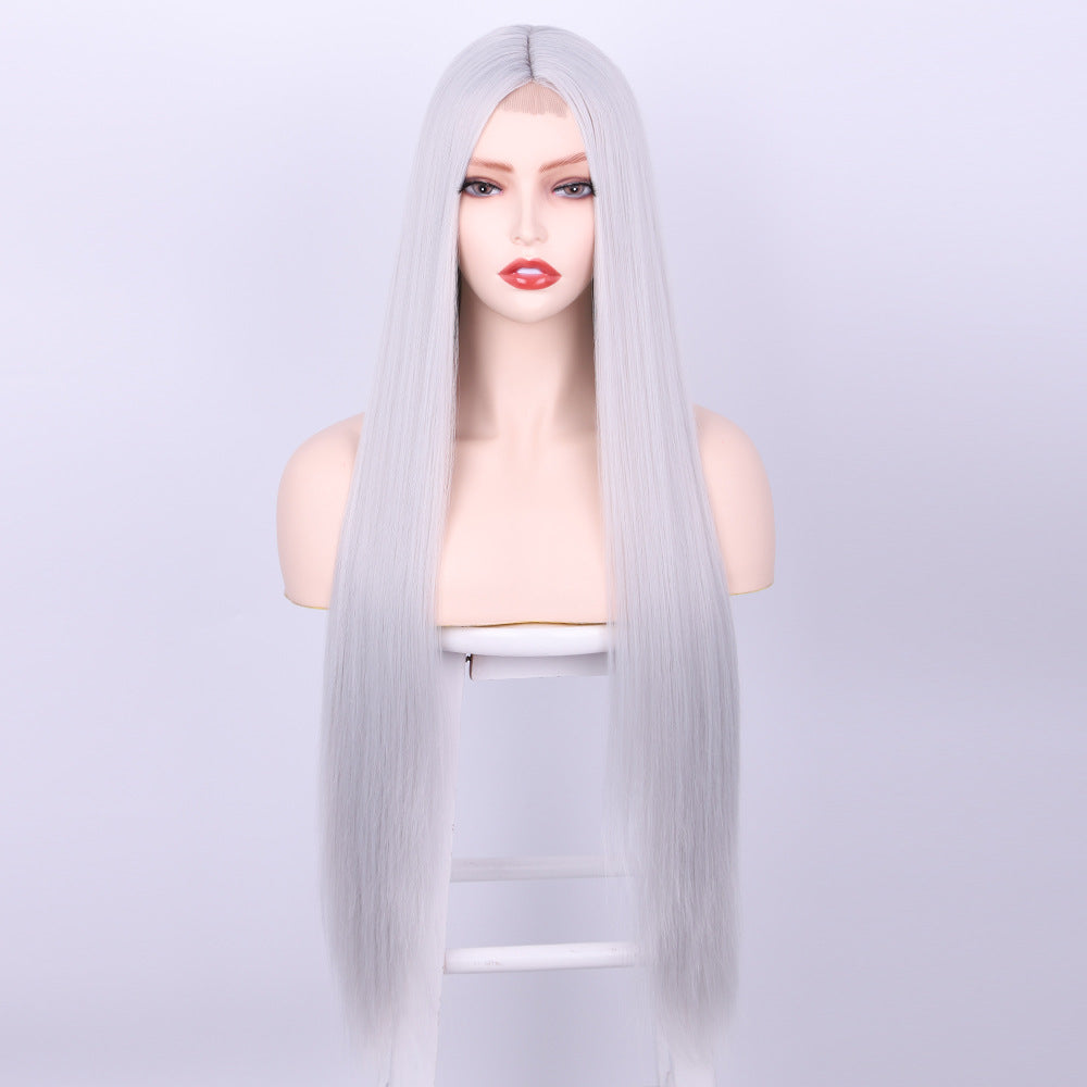 Front Lace Langt Glat Hår Kemisk Fiber Paryk