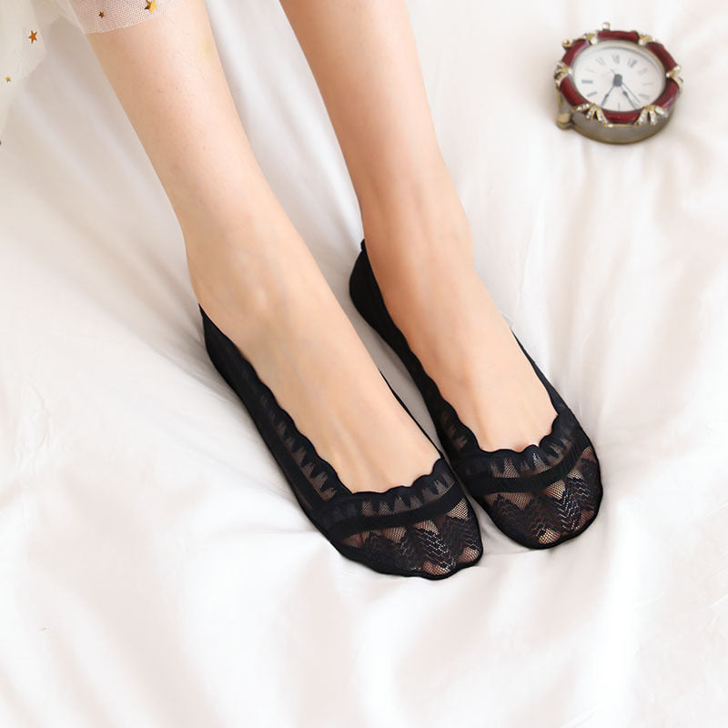 Women's Non-Slip Silicone Cotton Bottom Lace Boat Socks