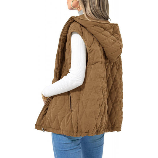 Fashion New Ladies Hooded Cotton-padded Waistcoat