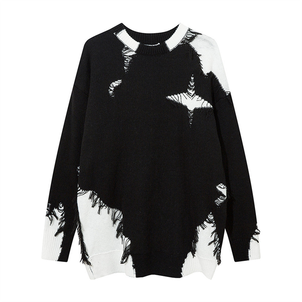 Multi-colored Rough Edges Round Neck Sweater Men's Street
