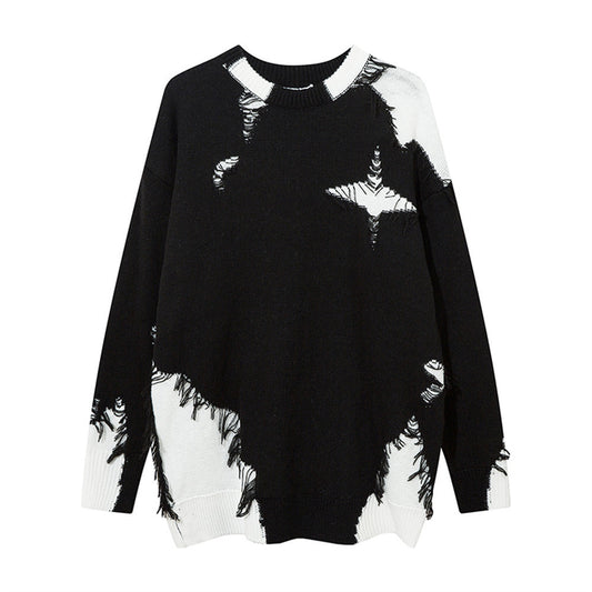 Multi-colored Rough Edges Round Neck Sweater Men's Street