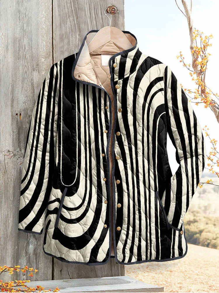 Women's Button Simple Geometric Pattern Stand-up Collar Cotton-padded Coat