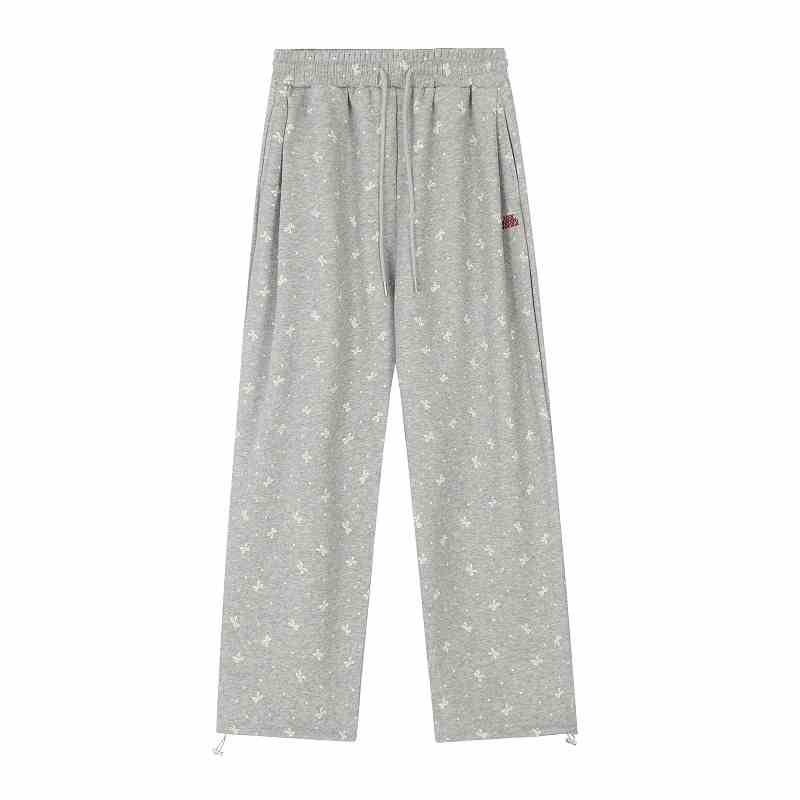 Vintage Bow Polka Dot Track Sweatpants Women's Straight Wide Leg Casual Pants