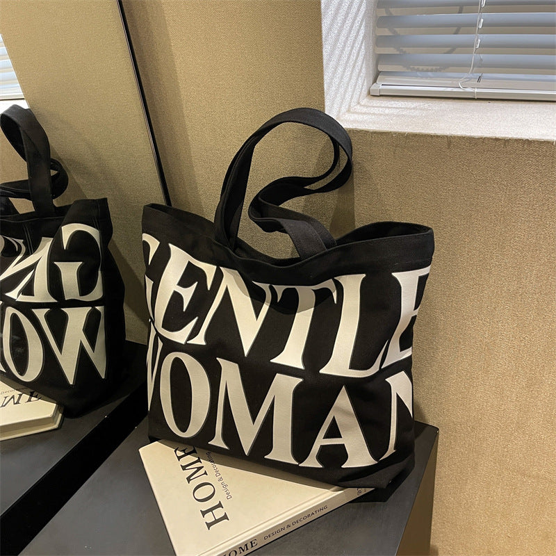 Large Capacity Canvas Bag Women Letter Printed Shoulder Travel Simple Handbags Travel Casual Daily Shopping Bags Totes